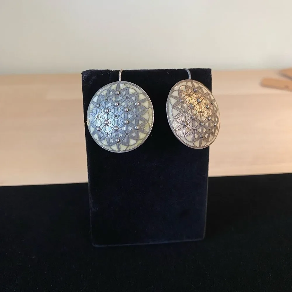 Vintage Enamel Flower of Life Agatha Paris Clip-on Earrings
